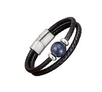HUIANGLIYG Men'S Multi Layer Braided Leather Bracelet with Natural Stone Bead Adjustable Magnetic Clasp Cuff Bangle Vintage Handmade Wristband for Casual Daily Wear Lapis Lazuli B 19Cm