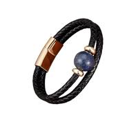 HUIANGLIYG Men'S Multi Layer Braided Leather Bracelet with Natural Stone Bead Adjustable Magnetic Clasp Cuff Bangle Vintage Handmade Wristband for Casual Daily Wear Lapis Lazuli A 19Cm