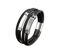 HUIANGLIYG Men'S Multi-Layer Leather Bracelet Black Braided Leather Wristband with Magnetic Clasp Modern Classic Casual Daily Bracelet Gift for Him Husband Boyfriend Dad Black White 19Cm