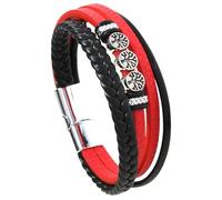 HUIANGLIYG Men'S Multi-Layer Leather Bracelet Life Tree Charm Braided Wrap Wristband with Magnetic Clasp Vintage Viking Cuff Bangle Fashion Jewellery for Him Fathers Sons Red 22Cm