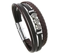 HUIANGLIYG Men'S Multi-Layer Leather Bracelet Life Tree Charm Braided Wrap Wristband with Magnetic Clasp Vintage Viking Cuff Bangle Fashion Jewellery for Him Fathers Sons Coffee 22Cm
