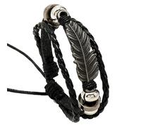HUIANGLIYG Mens Multi-Layer Leather Braided Feather Bracelet Boho Retro Leaf Wrap Bracelet With Beads Adjustable Double Layer Woven Wrist Jewelry For Men Women Black 23 Cm