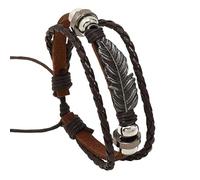 HUIANGLIYG Mens Multi-Layer Leather Braided Feather Bracelet Boho Retro Leaf Wrap Bracelet With Beads Adjustable Double Layer Woven Wrist Jewelry For Men Women Brown 21 Cm