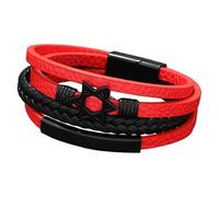HUIANGLIYG Men'S Multilayer Leather Star Of David Bracelet Retro Punk Handmade Braided Leather Bracelet With Magnetic Closure Faith Jewelry Accessories For Men Women Red 21 Cm