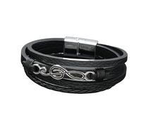 HUIANGLIYG Men'S Music Note Bracelet Multi Layer Handmade Braided Leather Wristband with Magnetic Clasp Rock Hip Hop Cuff Bangle Personalised Gifts for Music Lover Black 21Cm