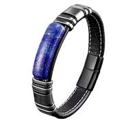 HUIANGLIYG Mens Natural Stone Bracelets Black Leather Wristband With Magnetic Clasp Microfiber Leather Cuff Bracelet For Men Gifts On Father'S Day Birthday Valentine'S Day Lapis-Lazuli 21 Cm