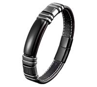HUIANGLIYG Mens Natural Stone Bracelets Black Leather Wristband With Magnetic Clasp Microfiber Leather Cuff Bracelet For Men Gifts On Father'S Day Birthday Valentine'S Day Black-Onyx 21 Cm