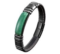 HUIANGLIYG Mens Natural Stone Bracelets Black Leather Wristband With Magnetic Clasp Microfiber Leather Cuff Bracelet For Men Gifts On Father'S Day Birthday Valentine'S Day Green-Aventurine 23 Cm