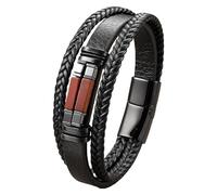 HUIANGLIYG Men'S Natural Stone Leather Bracelet Black Braided Leather Wristband With Magnetic Clasp Unisex Cuff Bracelet Birthday Gifts For Him Dad Boyfriend Line-Rhodonite 21 Cm