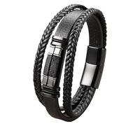 HUIANGLIYG Men'S Natural Stone Leather Bracelet Black Braided Leather Wristband With Magnetic Clasp Unisex Cuff Bracelet Birthday Gifts For Him Dad Boyfriend Lava Stone 19 Cm