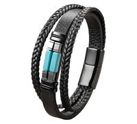 HUIANGLIYG Men'S Natural Stone Leather Bracelet Black Braided Leather Wristband With Magnetic Clasp Unisex Cuff Bracelet Birthday Gifts For Him Dad Boyfriend Turquoise 21 Cm