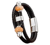 HUIANGLIYG Men'S Natural Stone Leather Bracelet Multilayer Braided Black Leather Cuff Bracelet With Magnetic Clasp Western Boho Jewelry For Men Women On Birthday Valentine'S Day White 6 23 Cm