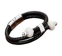 HUIANGLIYG Men'S Natural Stone Leather Bracelet Multilayer Braided Black Leather Cuff Bracelet With Magnetic Clasp Western Boho Jewelry For Men Women On Birthday Valentine'S Day White 13 21 Cm