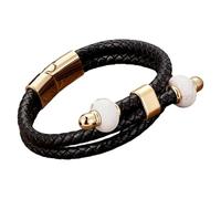 HUIANGLIYG Men'S Natural Stone Leather Bracelet Multilayer Braided Black Leather Cuff Bracelet With Magnetic Clasp Western Boho Jewelry For Men Women On Birthday Valentine'S Day Gold 13 21 Cm
