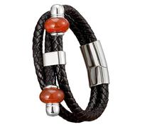 HUIANGLIYG Men'S Natural Stone Leather Bracelet Multilayer Braided Black Leather Cuff Bracelet With Magnetic Clasp Western Boho Jewelry For Men Women On Birthday Valentine'S Day White 4 21 Cm