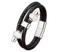 HUIANGLIYG Men'S Natural Stone Leather Bracelet Multilayer Braided Black Leather Cuff Bracelet With Magnetic Clasp Western Boho Jewelry For Men Women On Birthday Valentine'S Day White 11 23 Cm
