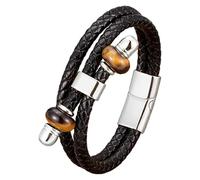 HUIANGLIYG Men'S Natural Stone Leather Bracelet Multilayer Braided Black Leather Cuff Bracelet With Magnetic Clasp Western Boho Jewelry For Men Women On Birthday Valentine'S Day White 10 23 Cm