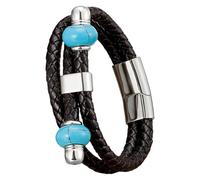 HUIANGLIYG Men'S Natural Stone Leather Bracelet Multilayer Braided Black Leather Cuff Bracelet With Magnetic Clasp Western Boho Jewelry For Men Women On Birthday Valentine'S Day White 3 23 Cm