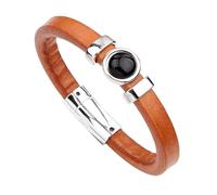 HUIANGLIYG Men'S Natural Stone Leather Bracelet Unisex Classic Handmade Braided Wristband with Magnetic Buckle Natural Reiki Gemstone Cuff Bangle for Women Men Jewelry Gift Orange+Black Agate 22Cm