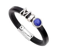 HUIANGLIYG Mens Natural Stone Leather Bracelet with Letter M Classic Handmade Braided Cowhide Wristband Vintage Natural Crystal Wrist Bangle for Women Men Jewelry Gift Black+Lapis Lazuli 23.5Cm
