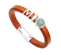 HUIANGLIYG Mens Natural Stone Leather Bracelet with Letter M Classic Handmade Braided Cowhide Wristband Vintage Natural Crystal Wrist Bangle for Women Men Jewelry Gift Orange+Aventurine 23Cm