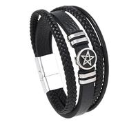 HUIANGLIYG Men'S Pentagram Leather Wristbands Multi-Layer Braided Leather Wrap Bracelet with Magnetic Clasp Punk Rock Cuff Bangle for Daily Wear Music Festival Gifts Black 20.5Cm