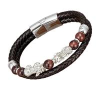 HUIANGLIYG Men'S Pi Xiu Leather Bracelet Natural Stone Beads Black Braided Leather Bracelet With Magnetic Clasp Feng Shui Lucky Charm Wristband Jewelry For Men Women White-F 19 Cm