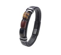 HUIANGLIYG Mens Tiger Eye Bracelets Microfiber Leather Cuff Bracelet With Magnetic Clasp Vintage Semi-Precious Stones Black Leather Cuff Wrap Wristband Jewelry Gifts Colorful-Black 23 Cm