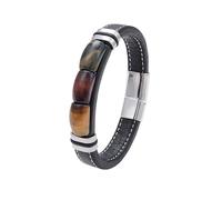 HUIANGLIYG Mens Tiger Eye Bracelets Microfiber Leather Cuff Bracelet With Magnetic Clasp Vintage Semi-Precious Stones Black Leather Cuff Wrap Wristband Jewelry Gifts Colorful-White 23 Cm