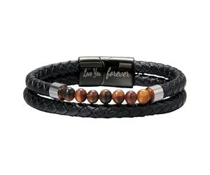 HUIANGLIYG Men'S Tiger Eye Protection Bracelet From Mom Natural Stone Beaded Cuff Bangle Unisex Wrap Wristband Engarved With Love You Forever Jewelry Gift For Men To My Grandson 21 Cm
