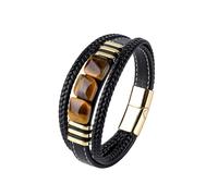 HUIANGLIYG Mens Tiger Eye Stone Genuine Leather Bracelet Multi-Layer Braided Clasp Rope Wristband Natural Stone Amulet Wrist Bangle To Fidget Gift From Dad To Son Yellow Tiger Eye Stone-Gold Accesso