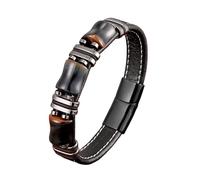 HUIANGLIYG Men'S Tiger Eye Stone Leather Bracelet Handmade Braided Wristband Black Genuine Leather Gemstone Bracelet Vintage Stylish Mens Jewellery Gift for Dad Husband Boyfriend Style 10 19Cm