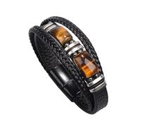 HUIANGLIYG Men'S Tiger Eye Stone Leather Bracelet Multi-Layer Handmade Braided Cuff Wristband with Magnetic Clasp Natural Gemstone Bracelet Amulet Gift From Mother To Son Black 21Cm