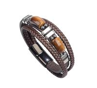 HUIANGLIYG Men'S Tiger Eye Stone Leather Bracelet Multi-Layer Handmade Braided Cuff Wristband with Magnetic Clasp Natural Gemstone Bracelet Amulet Gift From Mother To Son Coffee 19Cm