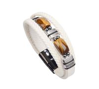 HUIANGLIYG Men'S Tiger Eye Stone Leather Bracelet Multi-Layer Handmade Braided Cuff Wristband with Magnetic Clasp Natural Gemstone Bracelet Amulet Gift From Mother To Son White 19Cm