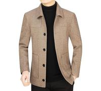 HUIANGLIYG Mens Tweed Herringbone Blazer Vintage Wool Blend Suit Jacket Lapel Short Winter Woolen Trench Coat Casual Business Single Breasted Windproof Overcoat Khaki L