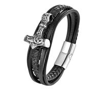 HUIANGLIYG Mens Viking Thor'S Hammer Mjolnir Bracelet Celtic Knot Hammer Black Leather Bracelet With Magnetic Buckle Gothic Punk Wristband For Men Jewelry Gift Black 19 Cm