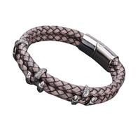 HUIANGLIYG Men'S Vintage Leather Bracelet Double Row Braided Leather Wristband with Snake Head Accents & Magnetic Clasp Stylish Punk Cuff Bangle Gift for Him Rock Fans Purple Leather Silver 20.5Cm