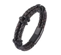 HUIANGLIYG Men'S Vintage Leather Bracelet Double Row Braided Leather Wristband with Snake Head Accents & Magnetic Clasp Stylish Punk Cuff Bangle Gift for Him Rock Fans Brown Leather Black 19.5Cm