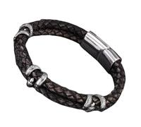 HUIANGLIYG Men'S Vintage Leather Bracelet Double Row Braided Leather Wristband with Snake Head Accents & Magnetic Clasp Stylish Punk Cuff Bangle Gift for Him Rock Fans Brown Leather Silver 21.5Cm