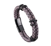 HUIANGLIYG Men'S Vintage Leather Bracelet Double Row Braided Leather Wristband with Snake Head Accents & Magnetic Clasp Stylish Punk Cuff Bangle Gift for Him Rock Fans Purple Leather Black 21.5Cm