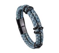 HUIANGLIYG Men'S Vintage Leather Bracelet Double Row Braided Leather Wristband with Snake Head Accents & Magnetic Clasp Stylish Punk Cuff Bangle Gift for Him Rock Fans Blue Leather Black 19.5Cm