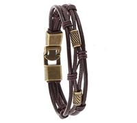 HUIANGLIYG Mens Vintage Leather Wrist Bangle Multi Strand Leather Rope Braided Bracelet with Buckle Personalized Retro Cowhide Wristband Viking Jewelry Gift for Him Brown 21Cm