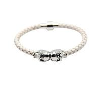 HUIANGLIYG Mens Womens Gothic Skull Leather Bracelet Thin Handmade Twist Braided Wristband with Magnetic Clasp Vintage Punk Skull Bangle Jewelry Gift for Halloween White Leather + Silver 19Cm