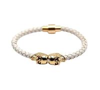 HUIANGLIYG Mens Womens Gothic Skull Leather Bracelet Thin Handmade Twist Braided Wristband with Magnetic Clasp Vintage Punk Skull Bangle Jewelry Gift for Halloween White Leather + Gold 19Cm