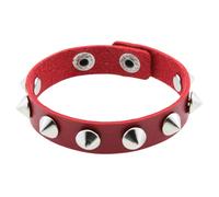 HUIANGLIYG Mens Womens Leather Studded Spikes Bracelet Adjustable 8.6" Classic Couple Wristbands with Snap Button Punk Gothic Wrap Cuff Wrist Bangle Gift for Halloween Christmas Red