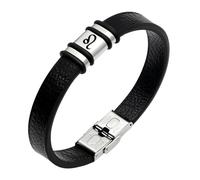 HUIANGLIYG Mens Womens Zodiac Constellation Leather Bracelet Classic Engraved 12 Zodiac Sign Handmade Wristband Retro Nameplate Horoscope Bracelet Gift for Birthday Leo Zodiac 23.5Cm