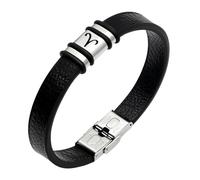 HUIANGLIYG Mens Womens Zodiac Constellation Leather Bracelet Classic Engraved 12 Zodiac Sign Handmade Wristband Retro Nameplate Horoscope Bracelet Gift for Birthday Aries Zodiac 23.5Cm