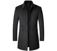 HUIANGLIYG Mens Wool Blend Trench Coat Mid Length Blazer Jacket Lapel Winter Tweed Coat with Flap Pockets Casual Business Single Breasted Windproof Overcoat Black M
