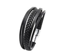 HUIANGLIYG Multi Layer Braided Genuine Leather Bracelet for Men and Women Casual Handmade Wristband with Magnetic Clasp Retro Punk Cuff Bangle Gift for Men Boys Him Accessories Black Leather Silver